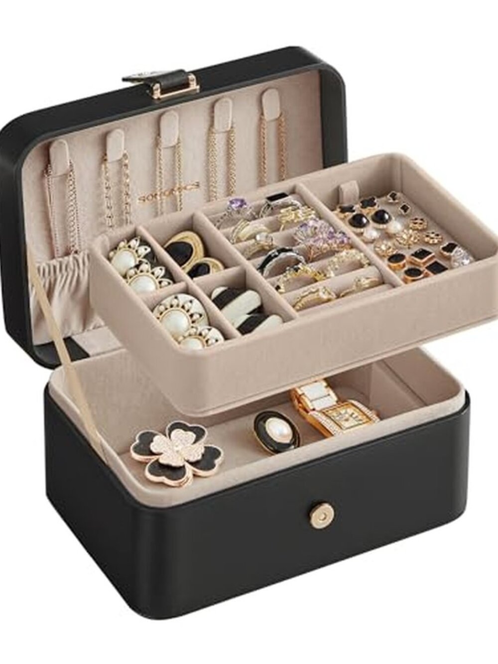SONGMICS Small Black Travel Jewelry Box